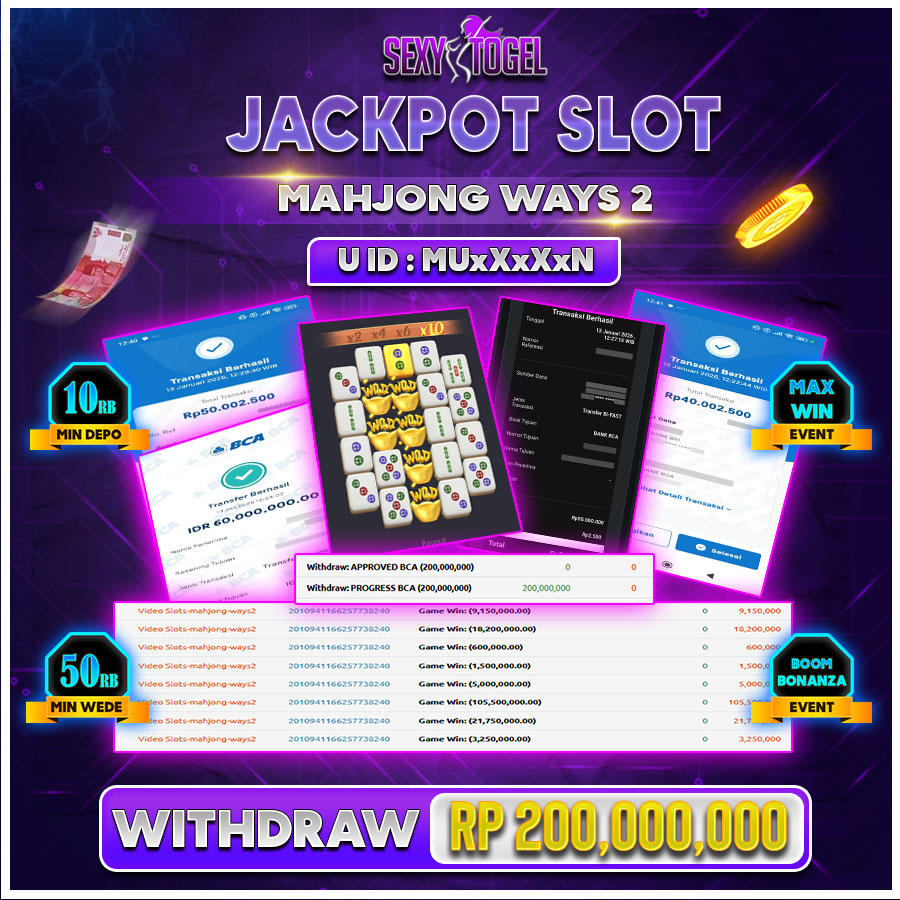 SEXYTOGEL JACKPOT SLOT MAHJONG WAYS 2 Rp.200.000.000.,-LUNAS  